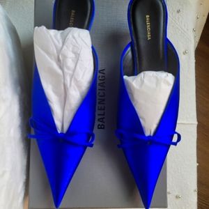 Balenciaga Satin Electric Blue Mules Size 38/8 Worn Once